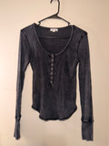 Stitch & Pine Mineral Wash Button Front Long Sleeve Top - Small