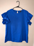 Shein Blue Ruffle Sleeve Blouse - Large