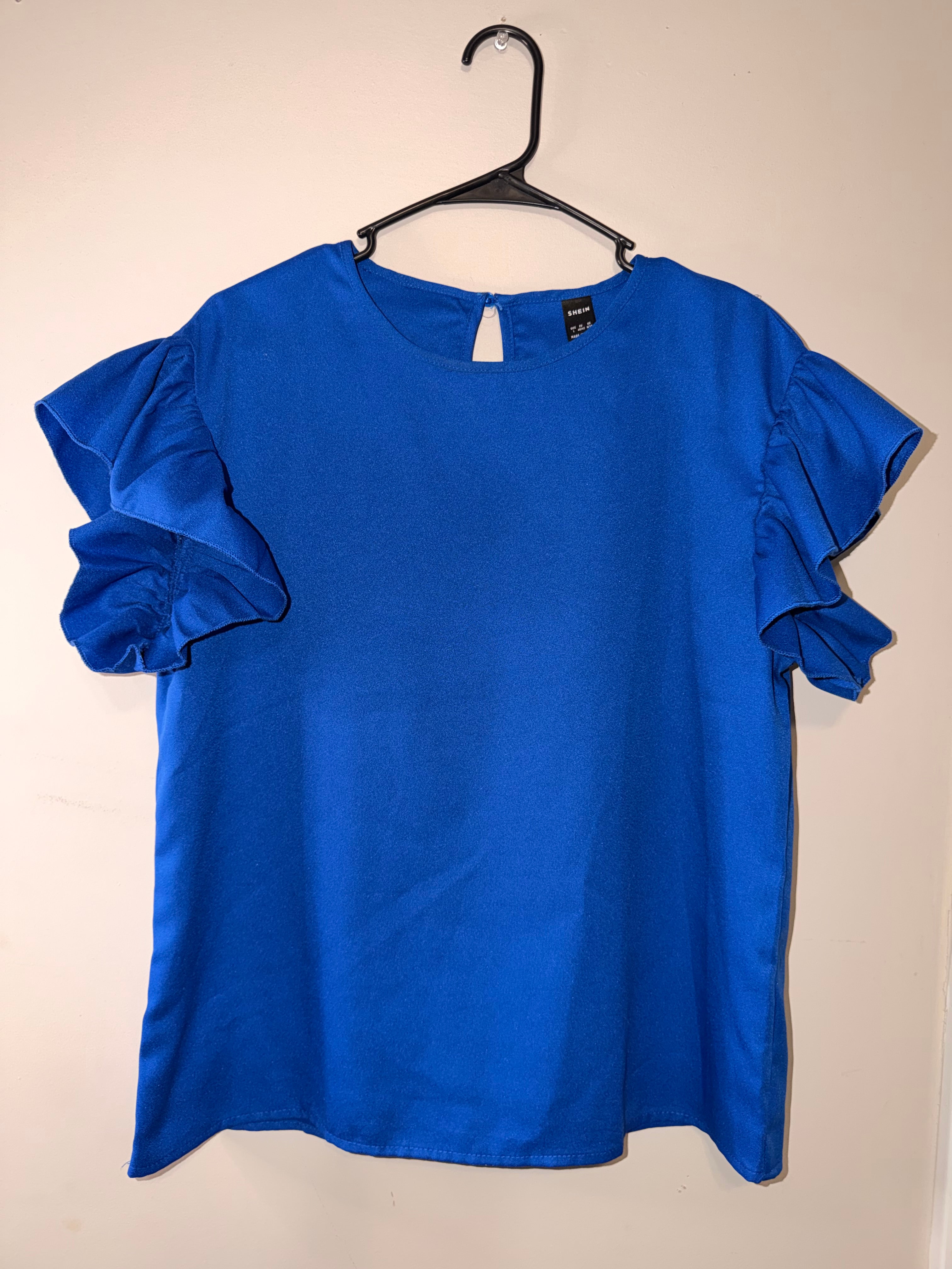 Shein Blue Ruffle Sleeve Blouse - Large
