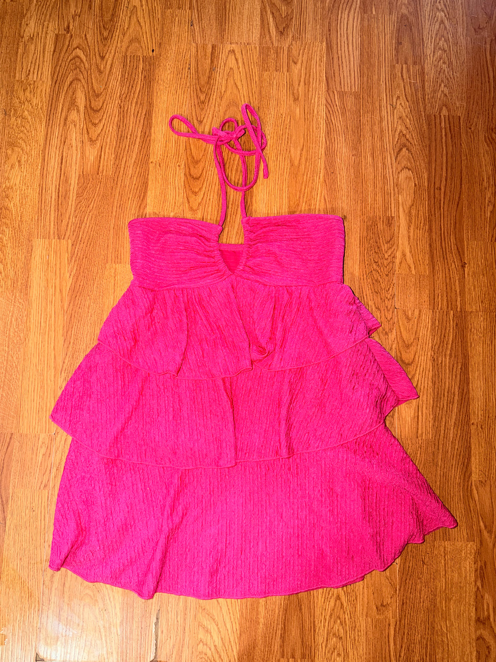Shein Ruched Hem Halter Hot Pink Mini Dress - Large