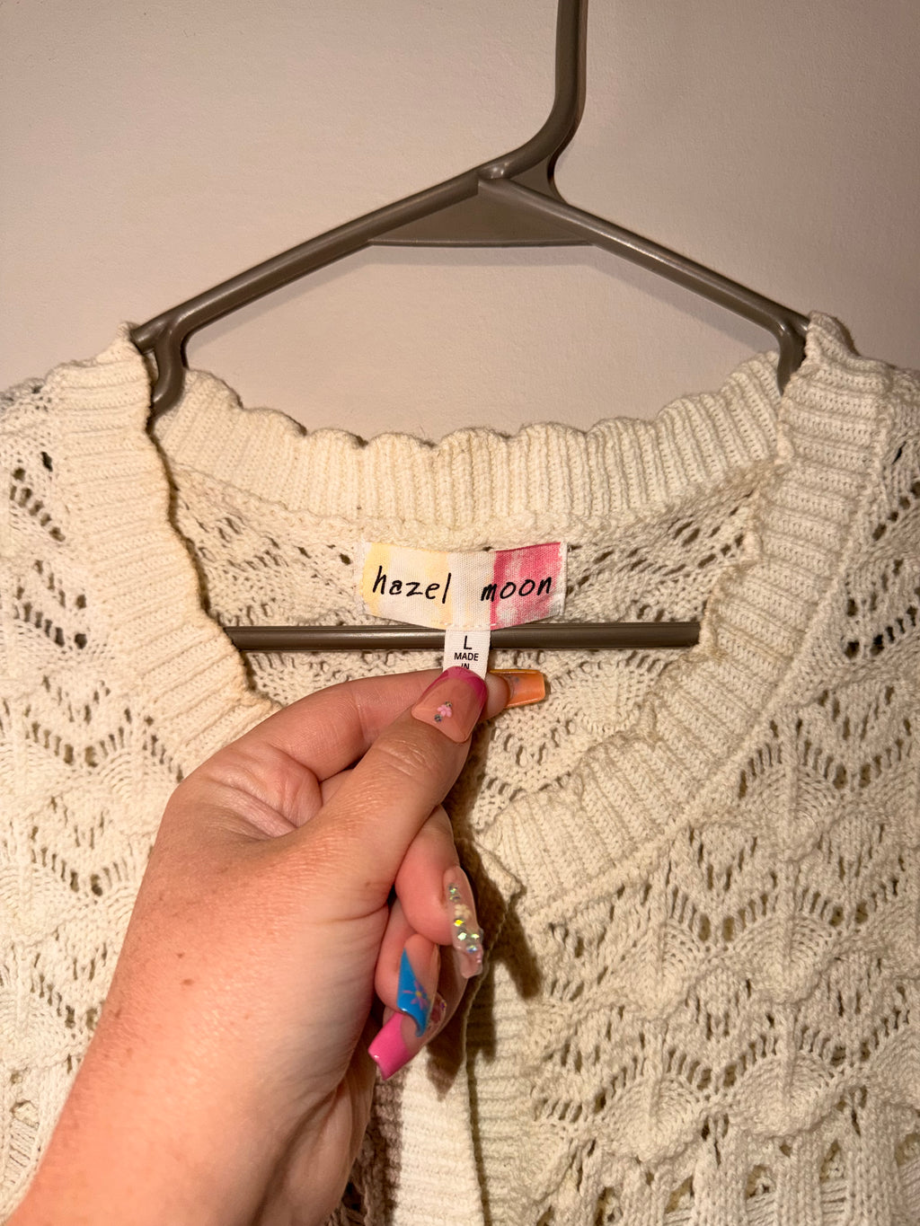Hazel Moon Crochet Knit Button Front Vest - Large