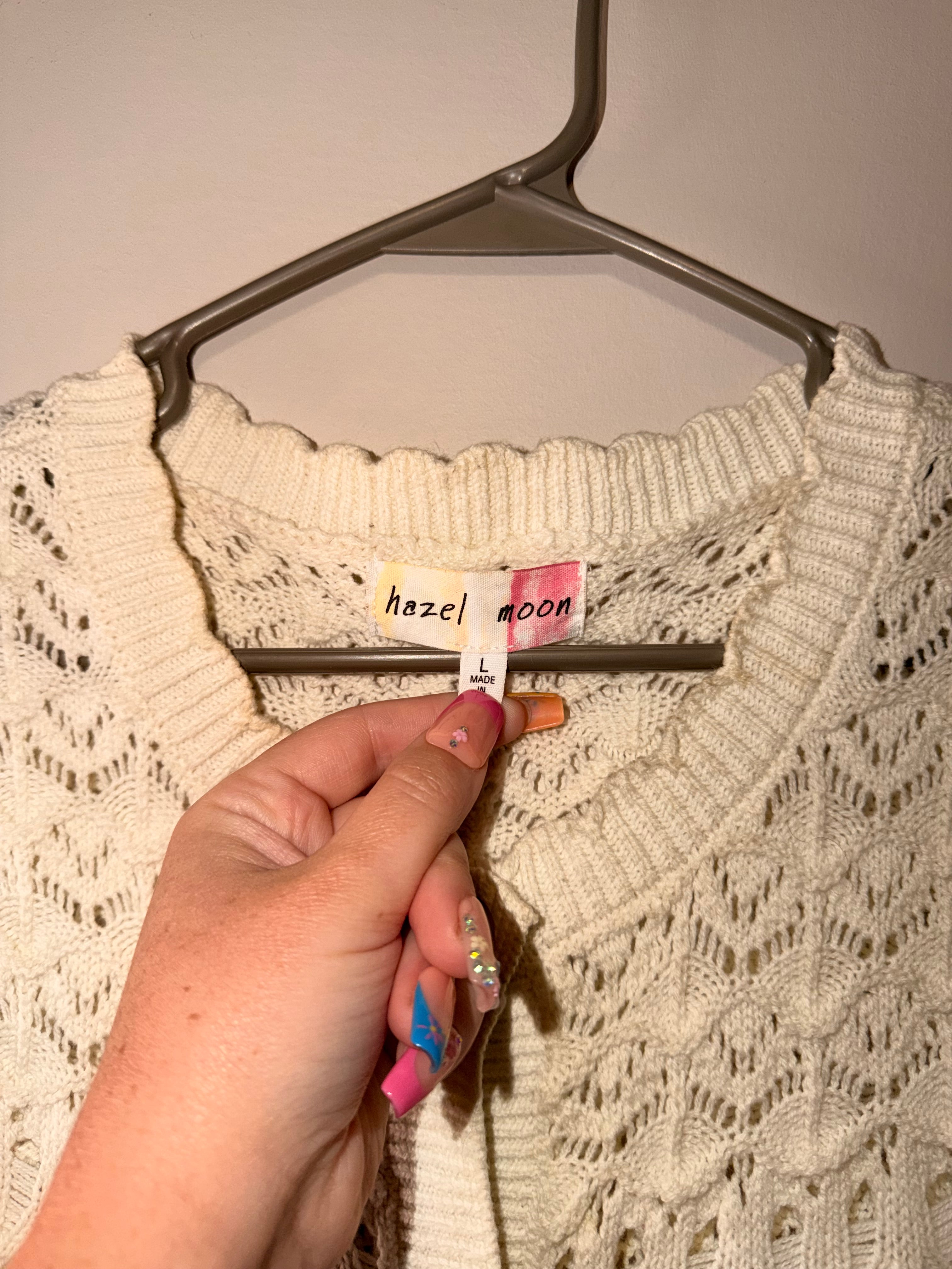 Hazel Moon Crochet Knit Button Front Vest - Large