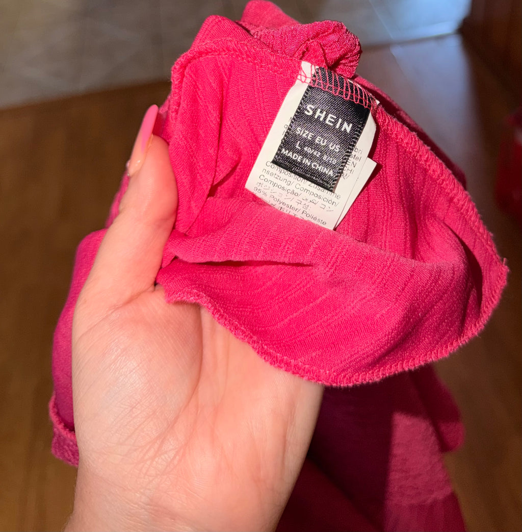Shein Ruched Hem Halter Hot Pink Mini Dress - Large
