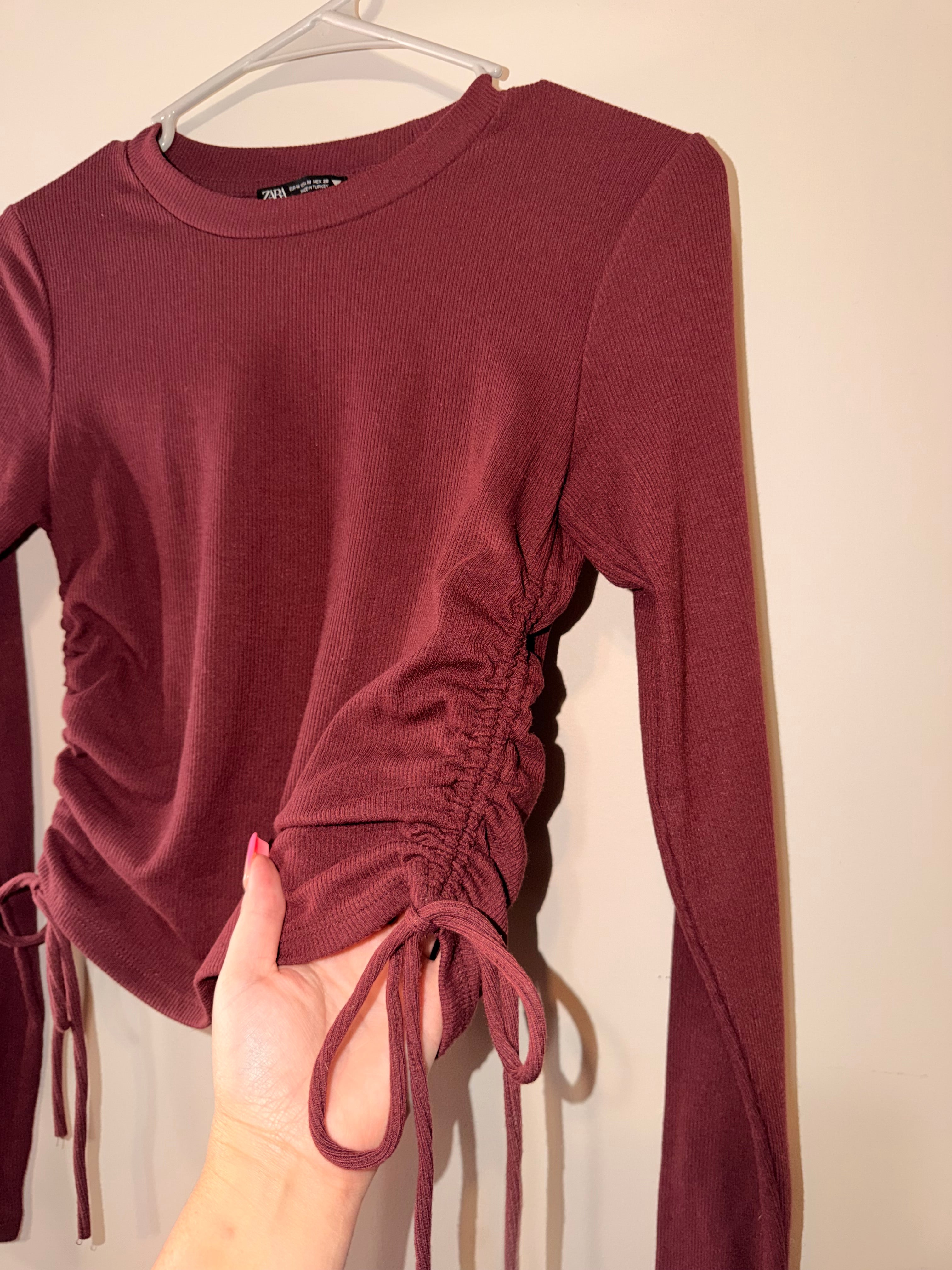 Zara Scrunch Side Ribbed Long Sleeve Top - Medium
