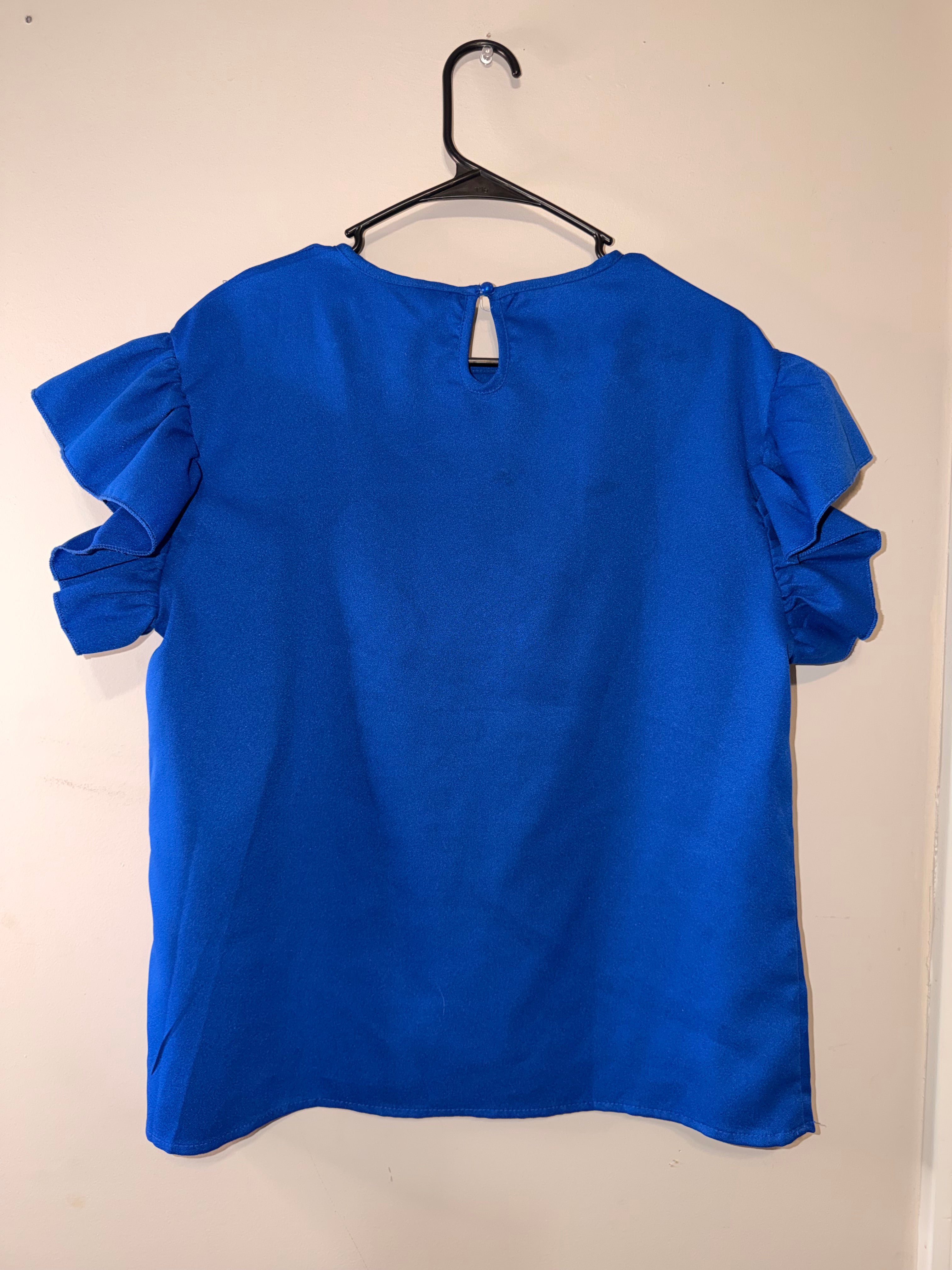 Shein Blue Ruffle Sleeve Blouse - Large