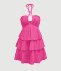 Shein Ruched Hem Halter Hot Pink Mini Dress - Large