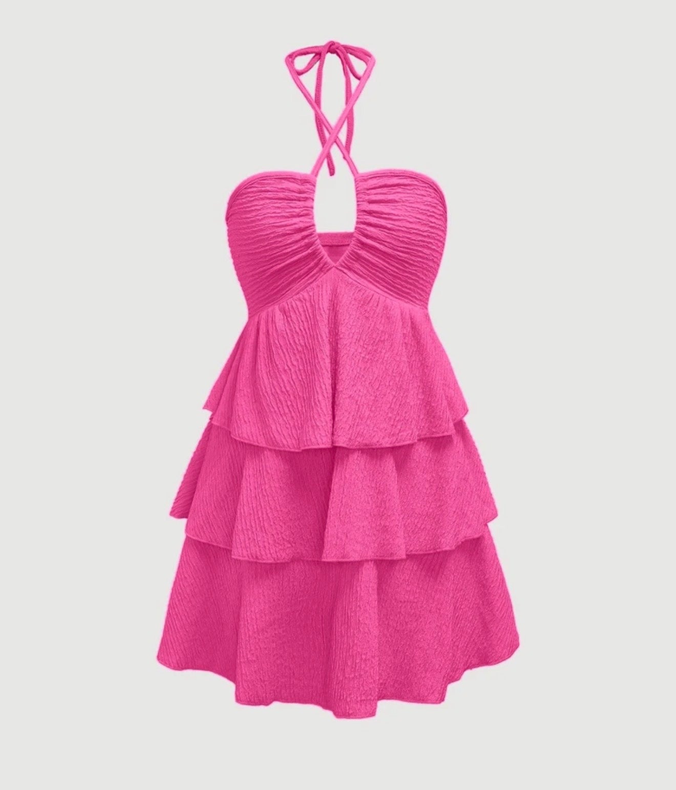 Shein Ruched Hem Halter Hot Pink Mini Dress - Large