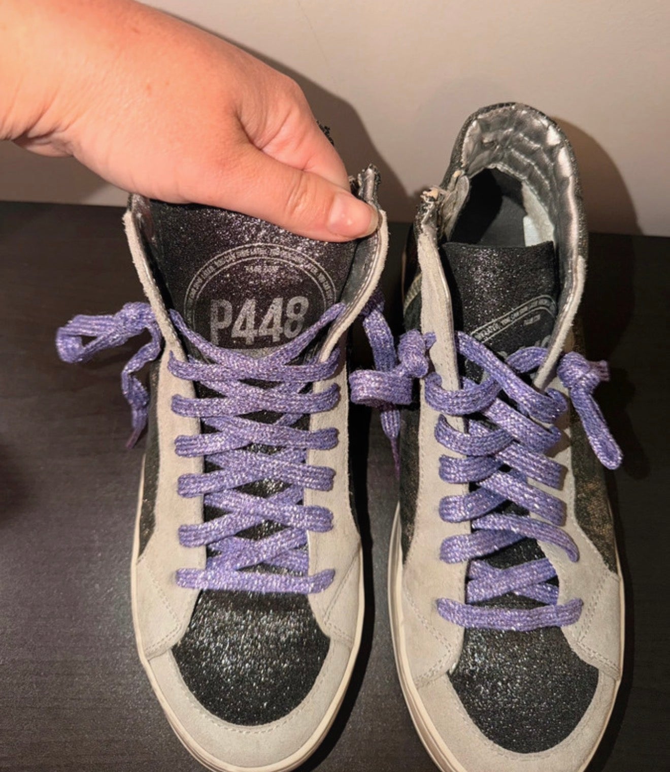 P448 Glitter Embellished High Top Sneakers - 6.5
