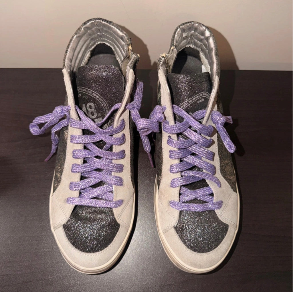 P448 Glitter Embellished High Top Sneakers - 6.5