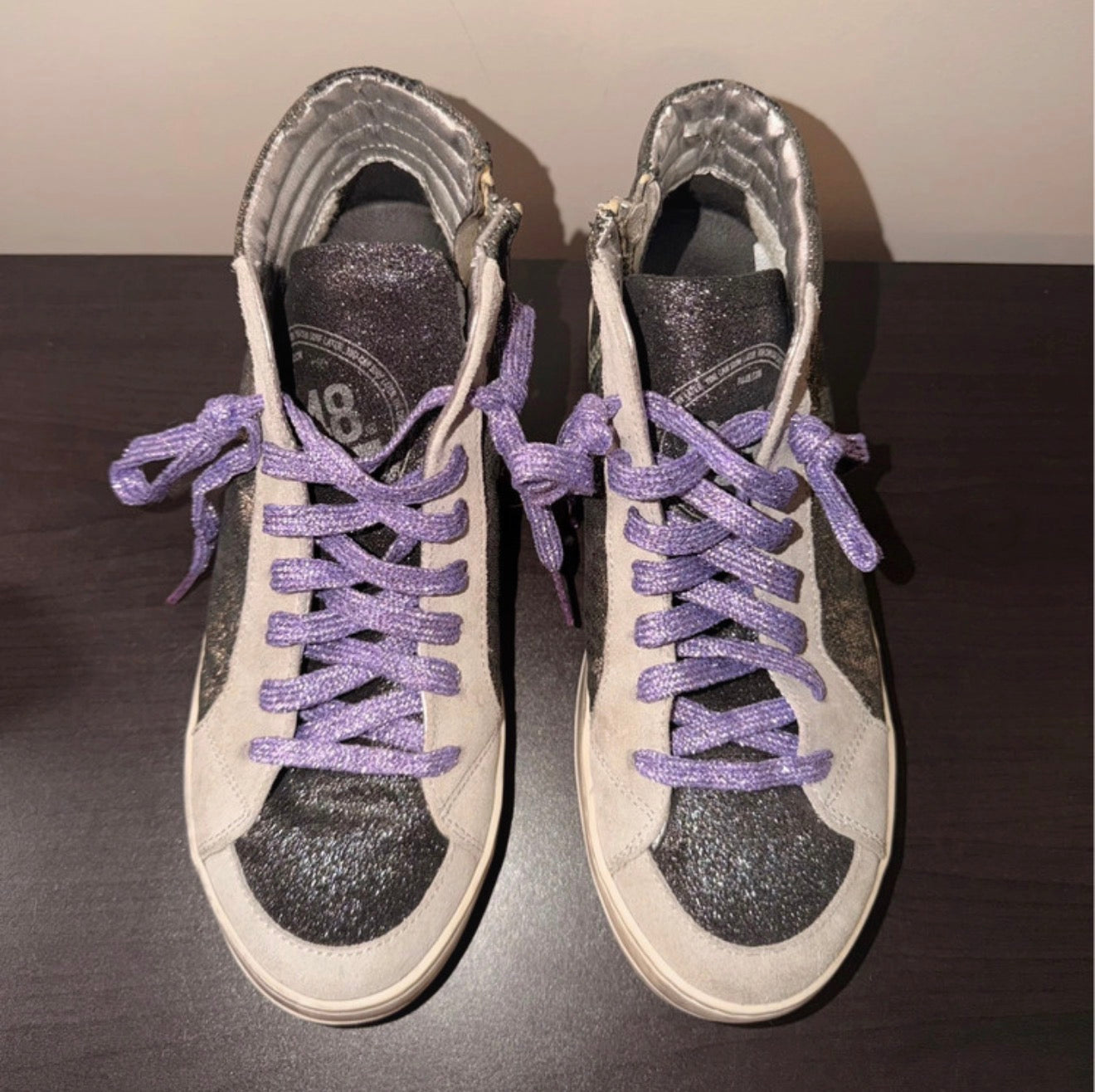 P448 Glitter Embellished High Top Sneakers - 6.5