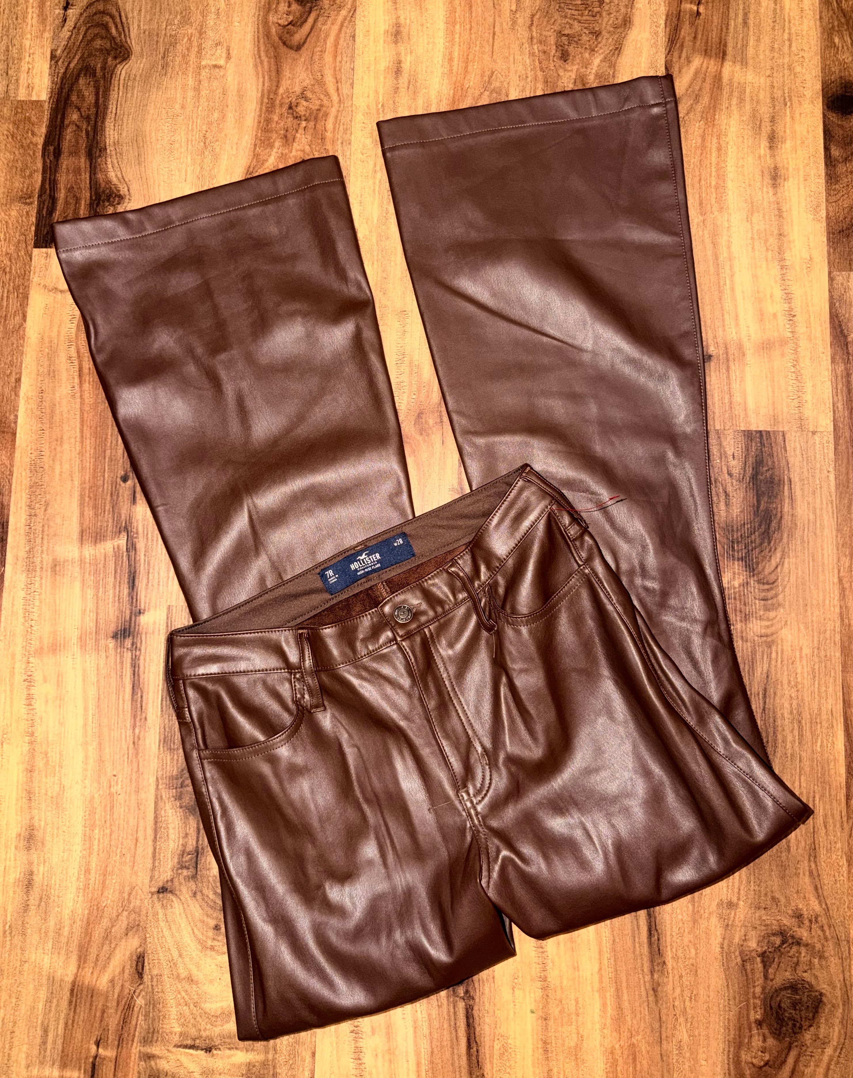 Hollister High Rise Flare Brown Leather Pants - 28”