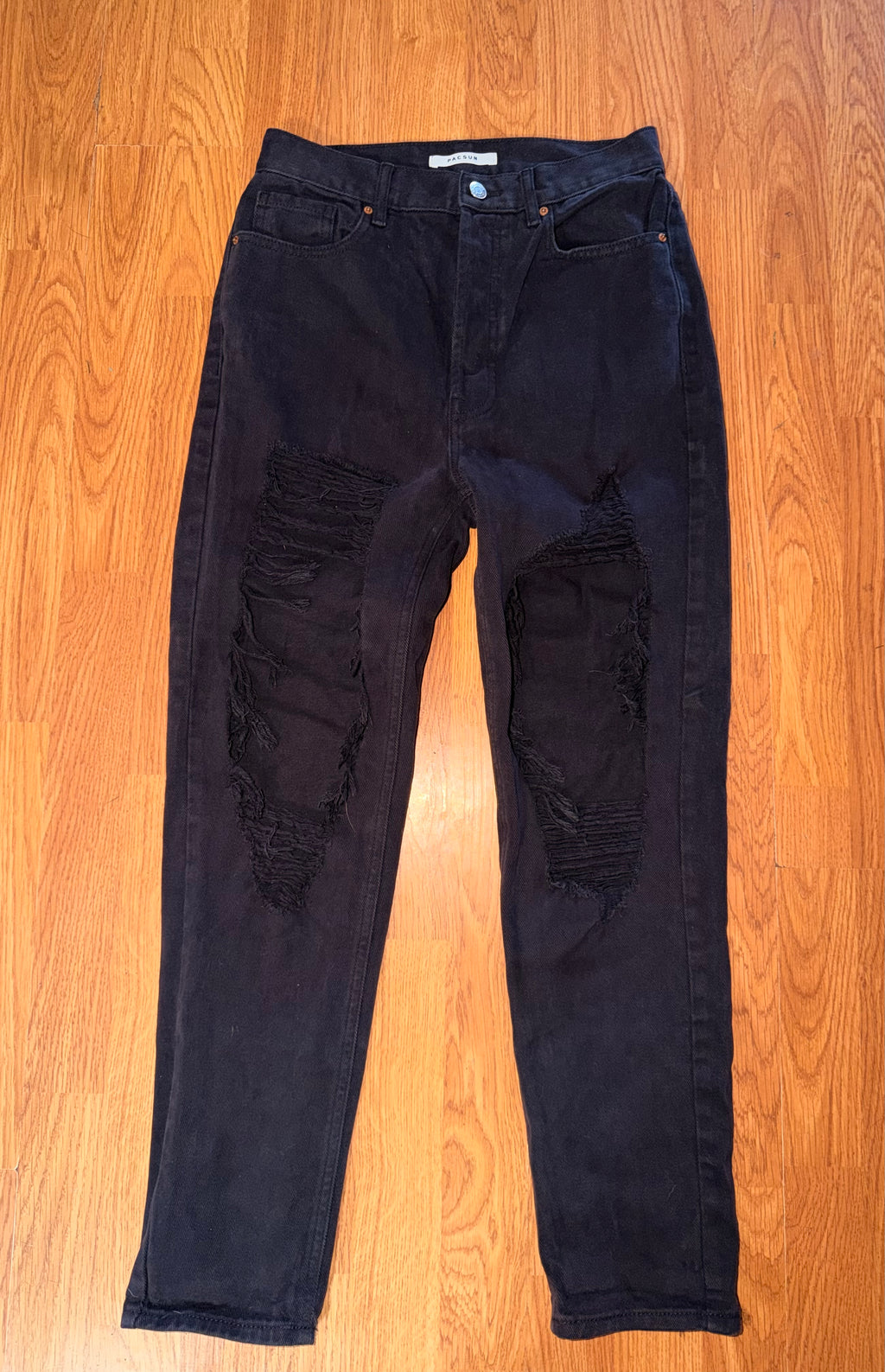 Pacsun Ultra Hi Rise Slim Straight Black Distressed Jeans - 26”