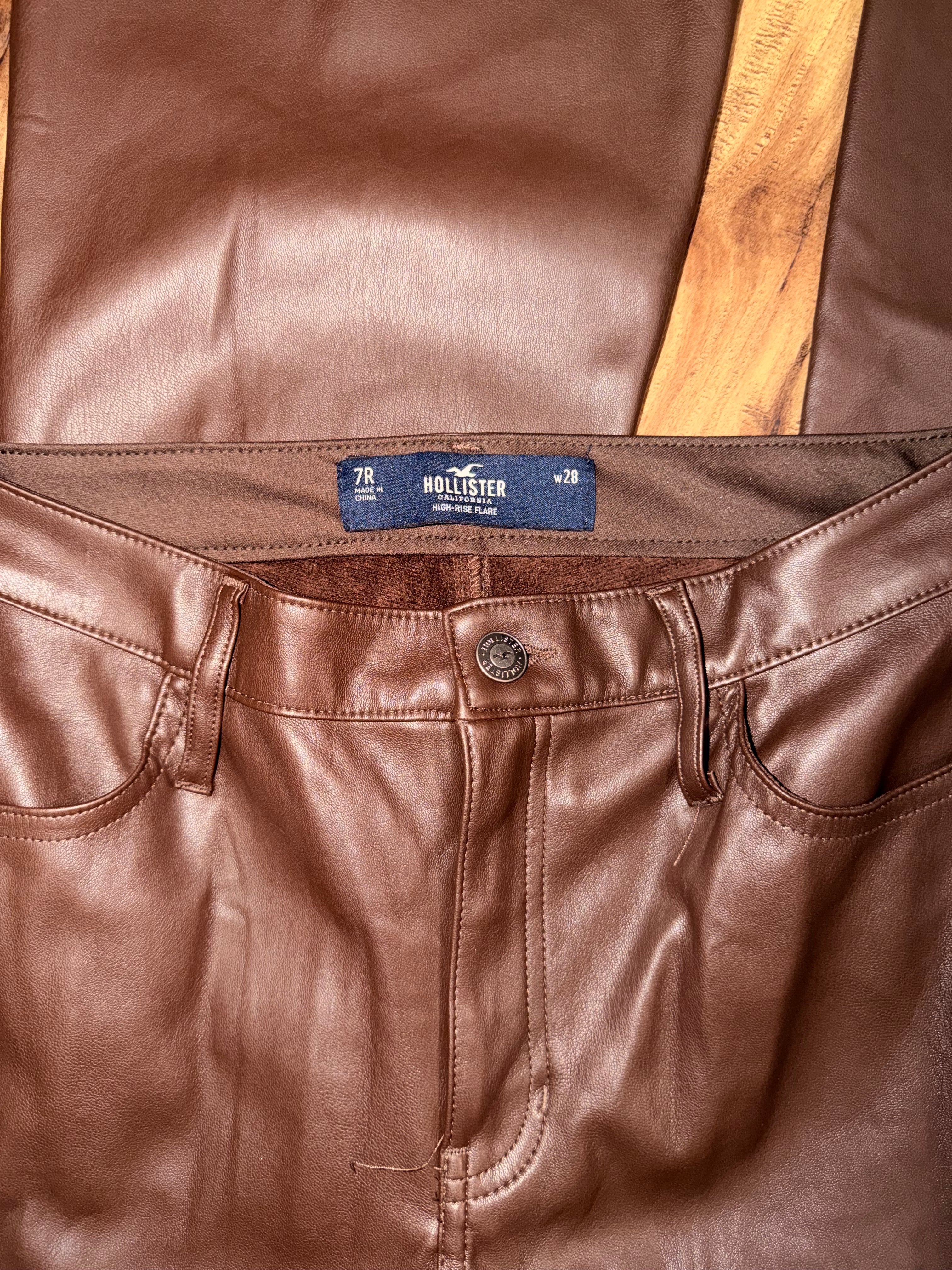 Hollister High Rise Flare Brown Leather Pants - 28”