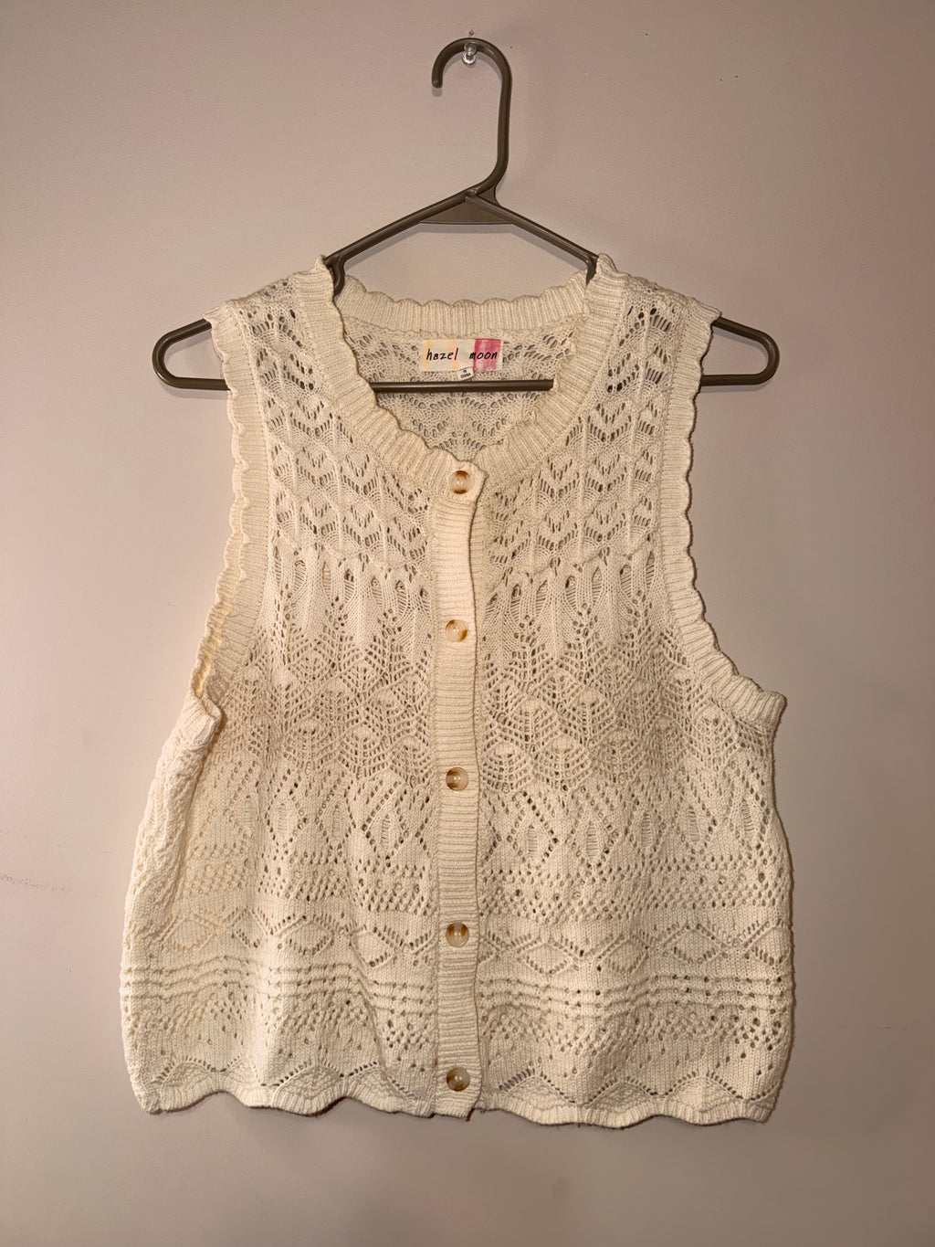 Hazel Moon Crochet Knit Button Front Vest - Large
