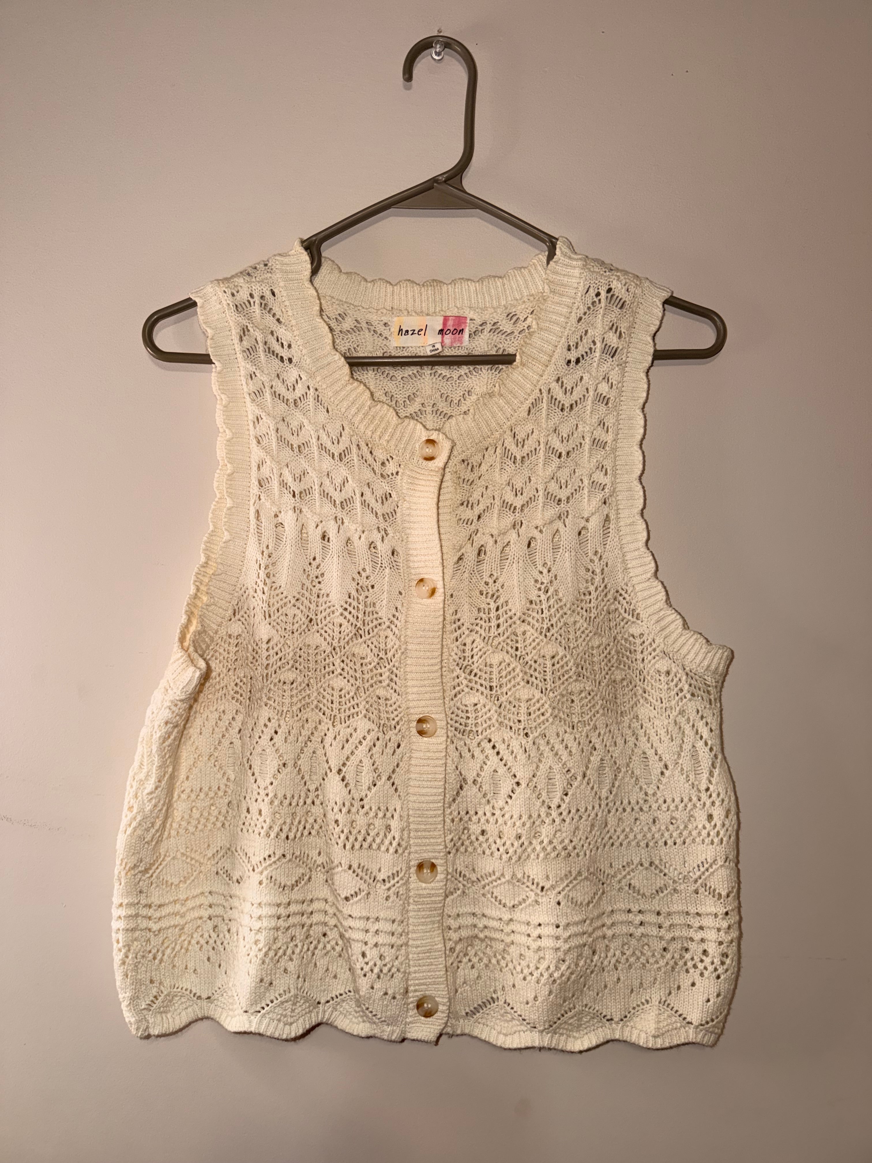Hazel Moon Crochet Knit Button Front Vest - Large