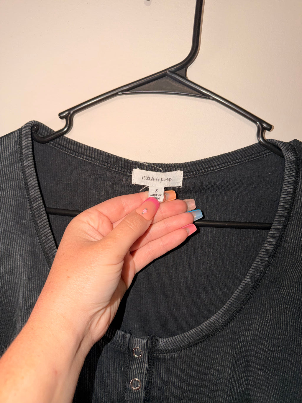 Stitch & Pine Mineral Wash Button Front Long Sleeve Top - Small