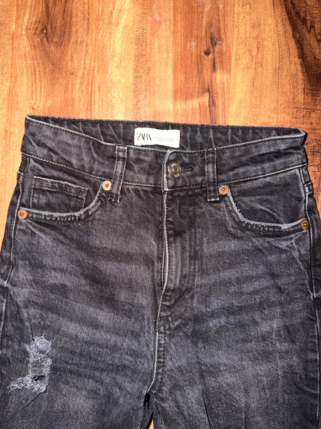 Zara Distressed Black Straight Jeans - 2