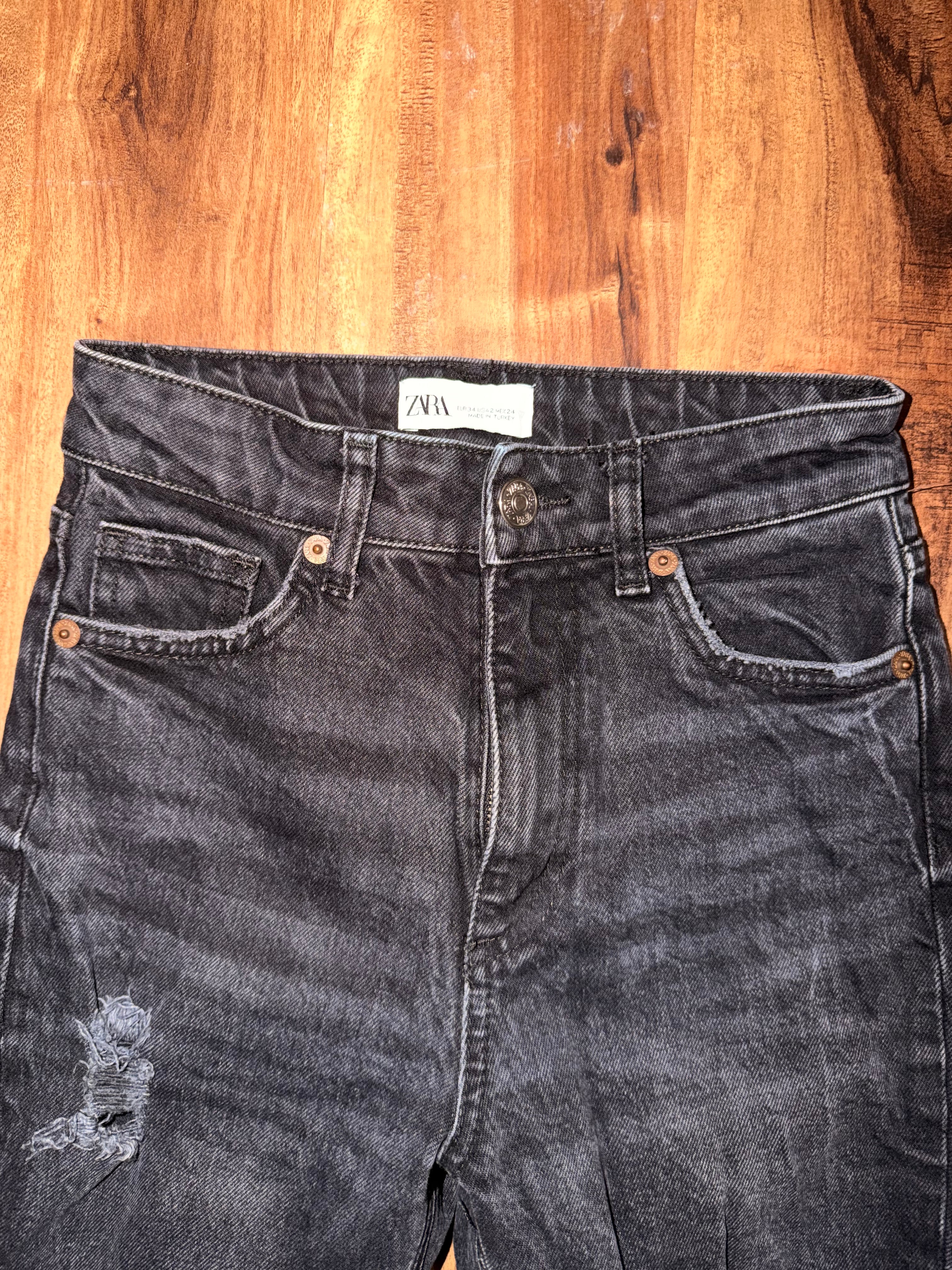 Zara Distressed Black Straight Jeans - 2
