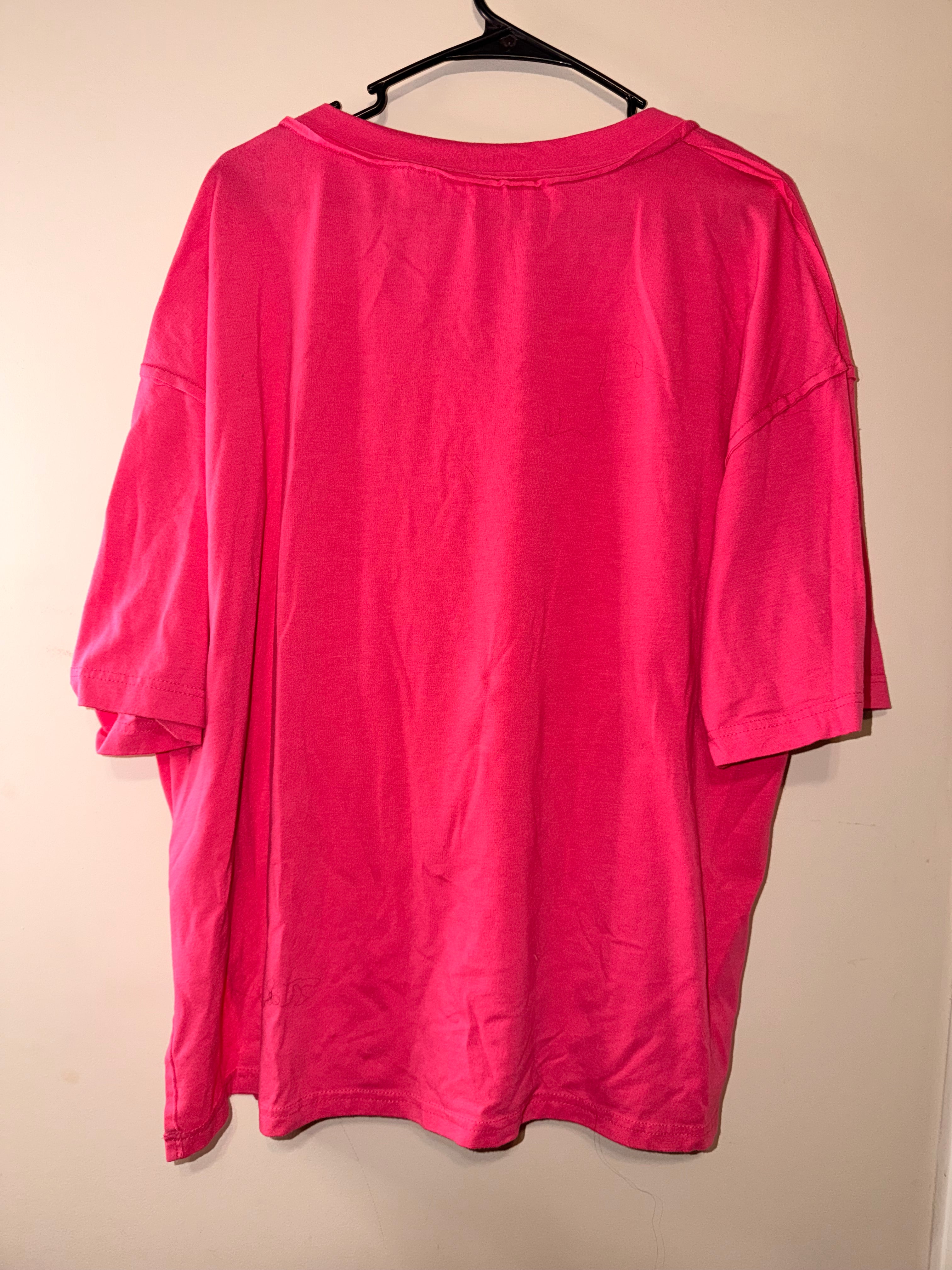 Boutique Raw Hem Pink Pocket Tee - Large