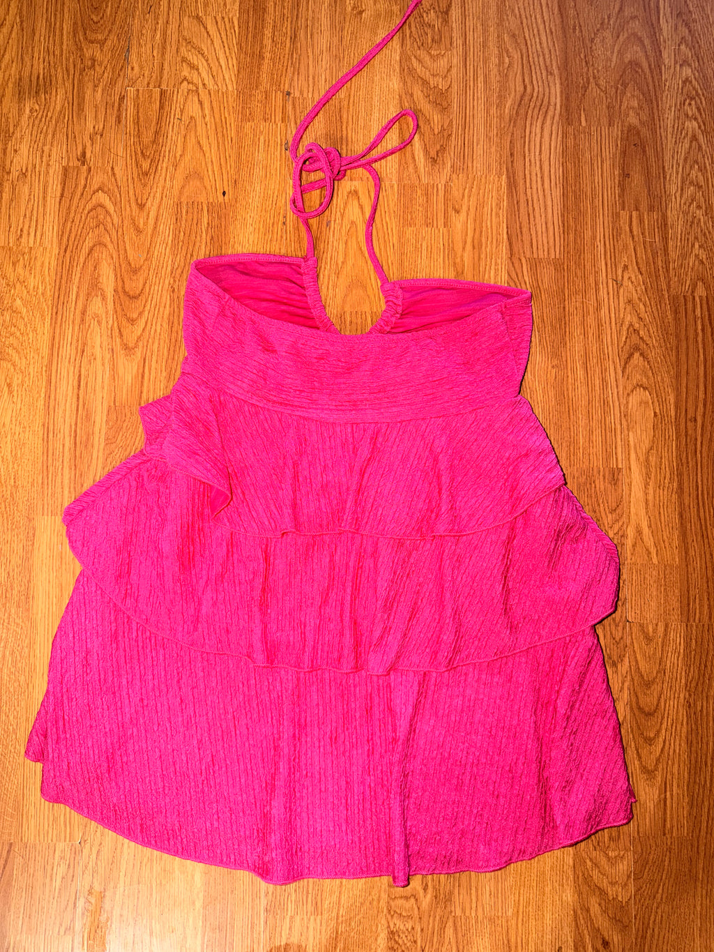 Shein Ruched Hem Halter Hot Pink Mini Dress - Large