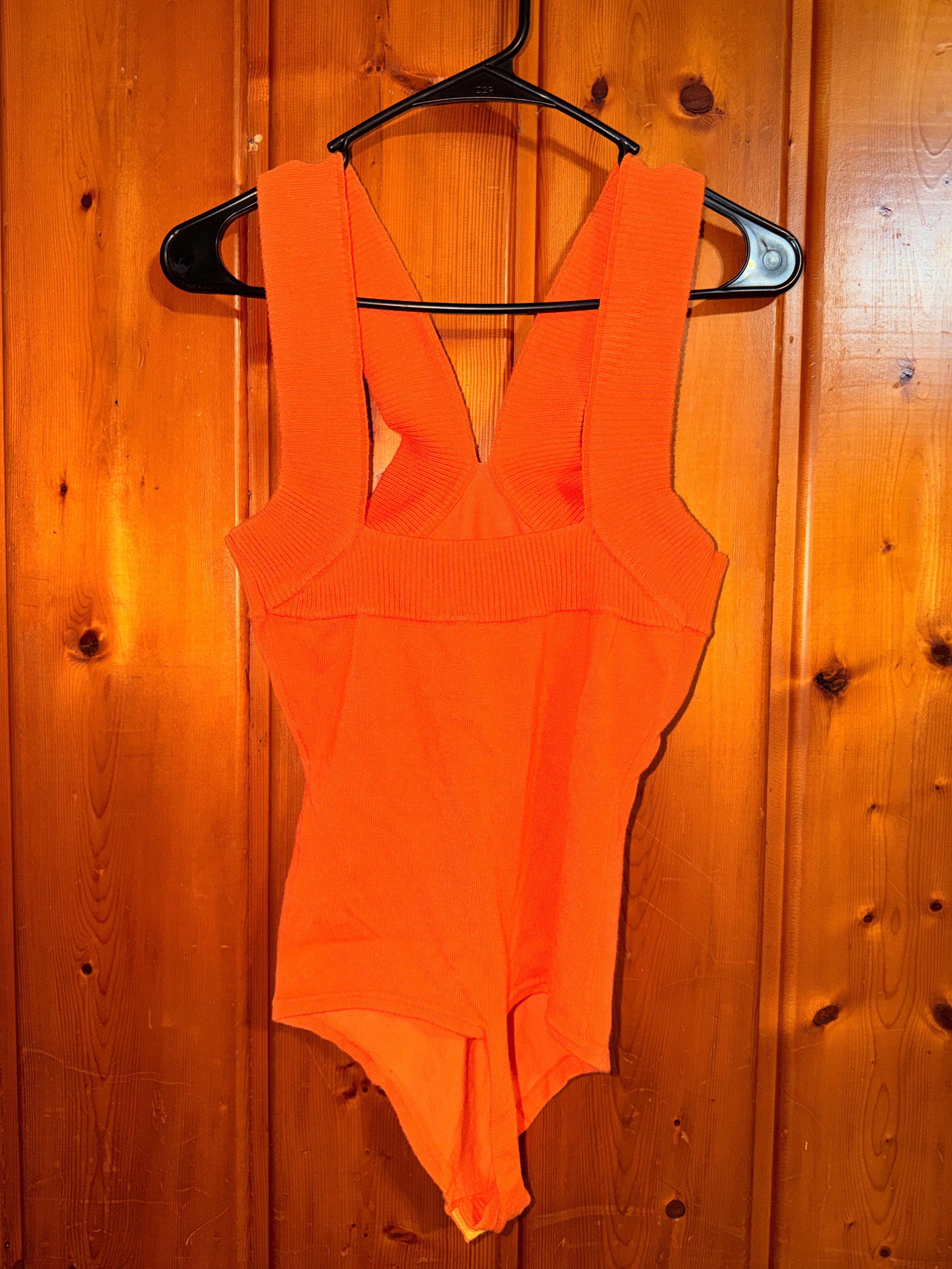 Le Lis Boutique Ribbed Orange Bodysuit - Small