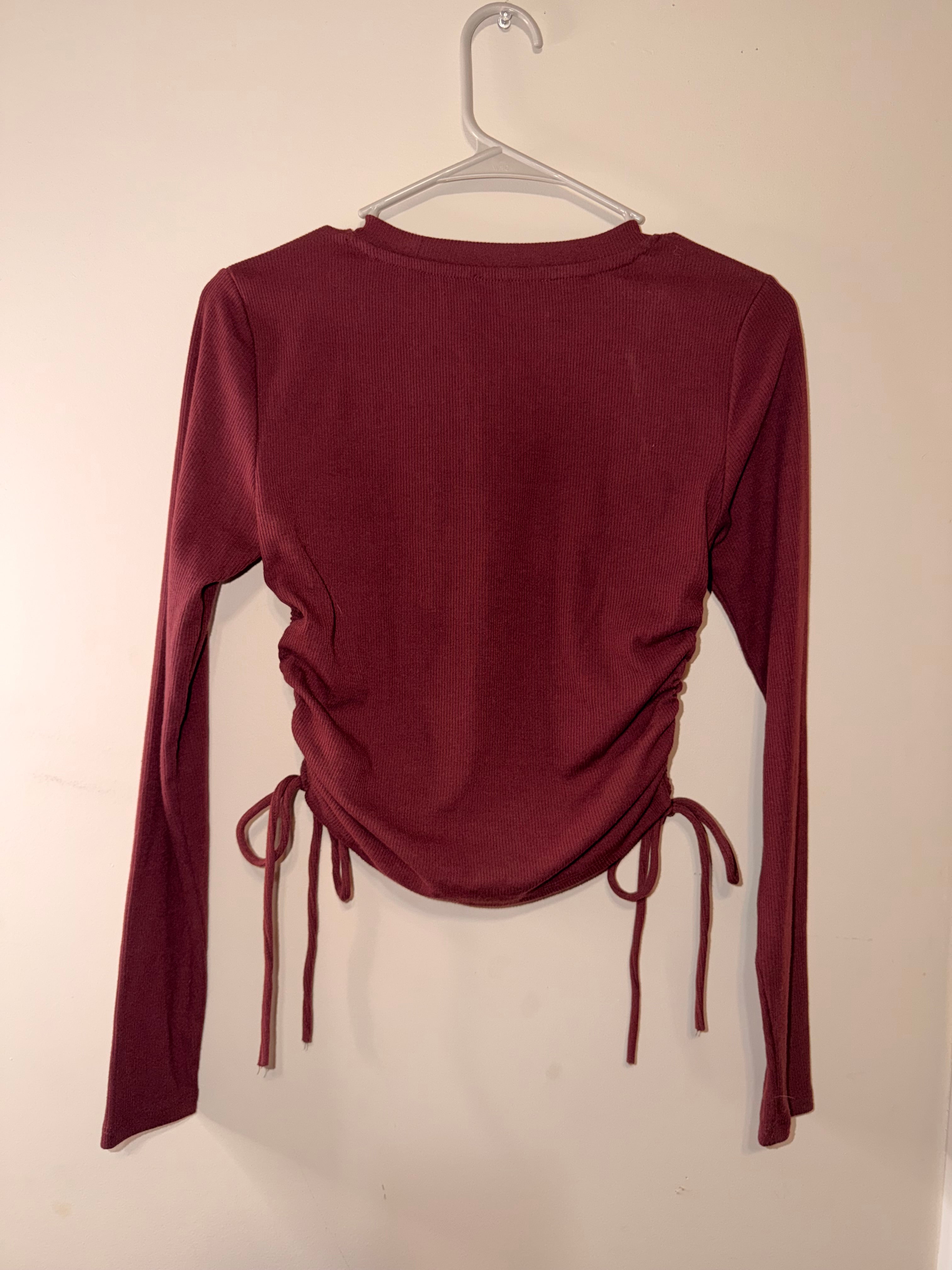 Zara Scrunch Side Ribbed Long Sleeve Top - Medium