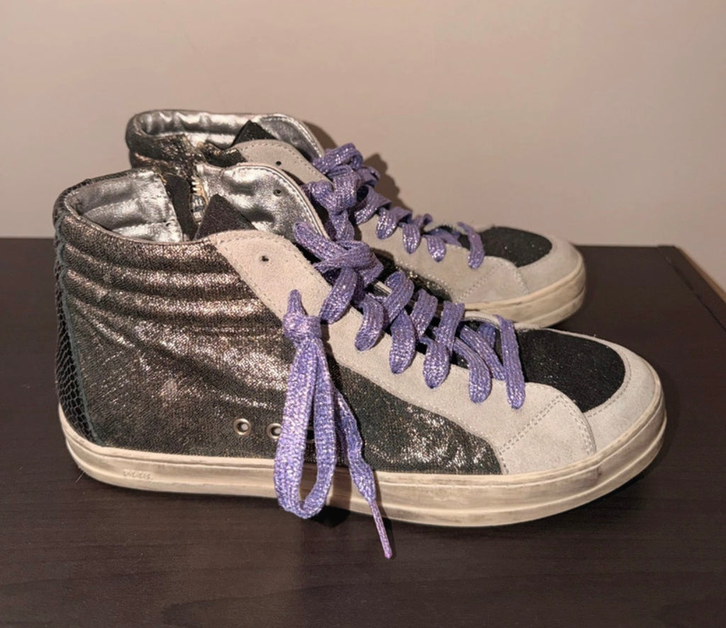 P448 Glitter Embellished High Top Sneakers - 6.5